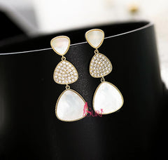 Bông Tai Tòn Teng 3 Tam Giác Xà Cừ Đính Đá