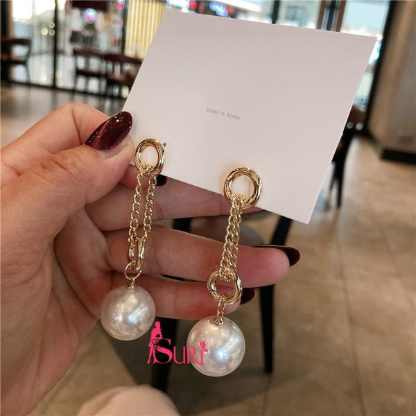 Bông Tai Tòn Teng Mắt Xích Ngọc Trai