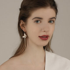 Bông Tai Tòn Teng Bướm Nạm Đá Tua Rua Dạng Móc