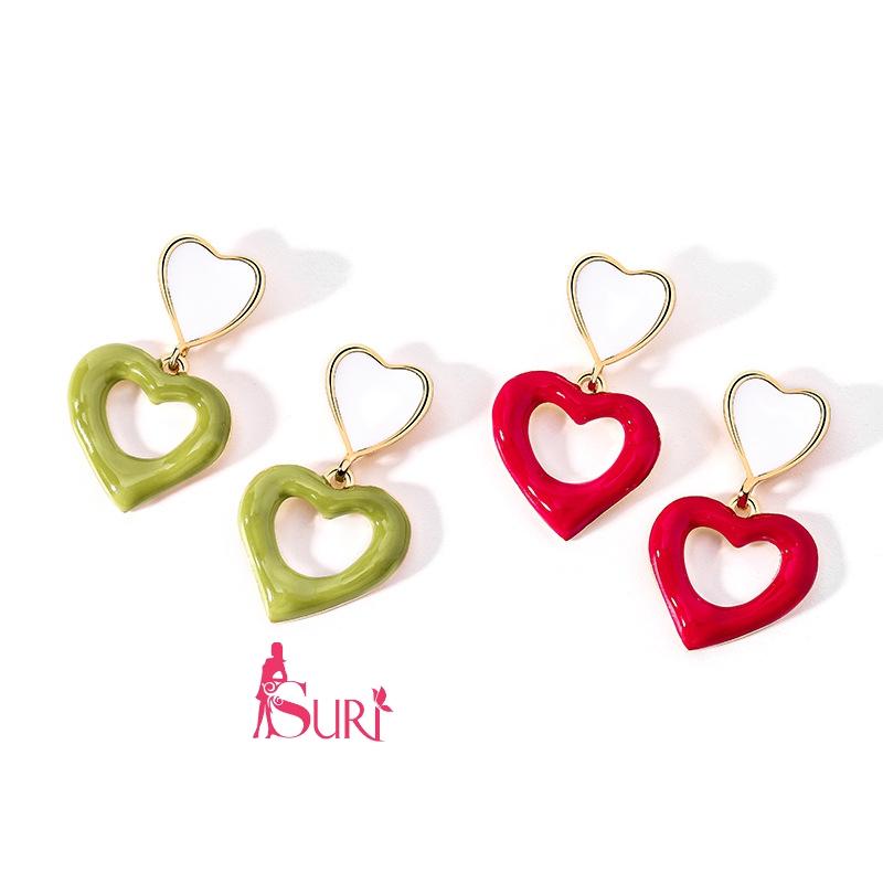 Bông Tai Tòn Teng Trái Tim Đôi Nhiều Màu