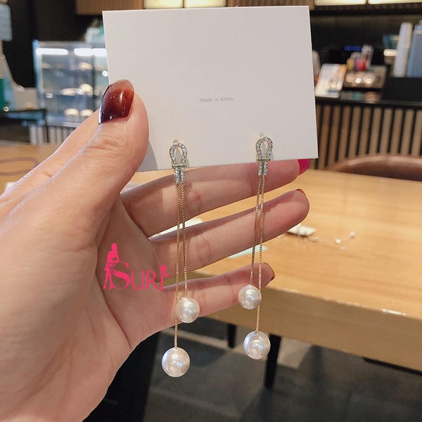 Bông Tai Tòn Teng 2 Ngọc Trai Dây Uốn