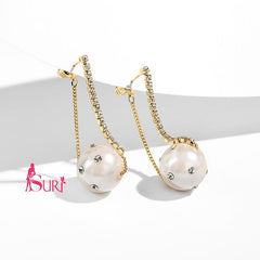 Bông Tai Tòn Teng Ngọc Trai Gắn Đá Chốt Liền Dây