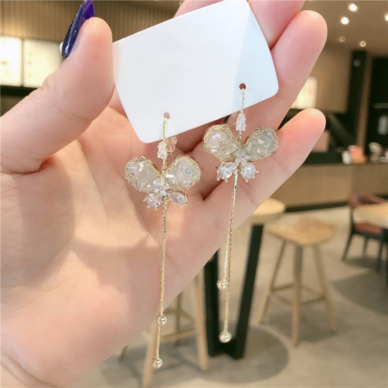 Bông Tai Tòn Teng Pha Lê Cánh Bướm Tròn Dạng Móc