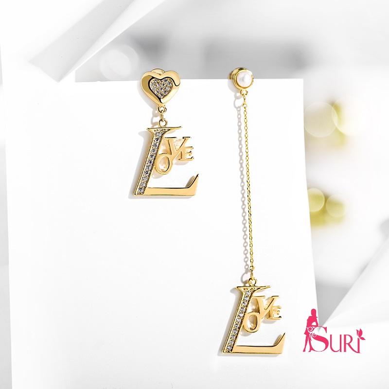 Bông Tai Tòn Teng Bất Đối Xứng Chữ Love Vàng