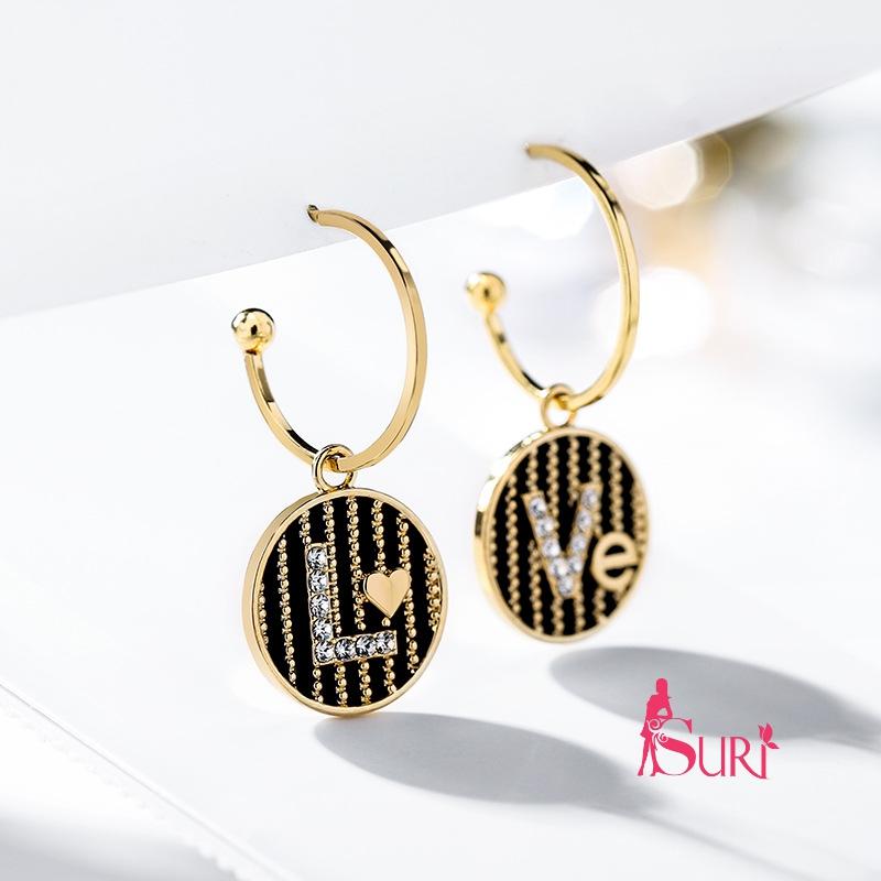 Bông Tai Khoen Bất Đối Xứng Chữ Love Sọc