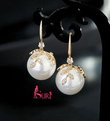 Bông Tai Tòn Teng Ngọc Trai Hoa Đá Dạng Móc