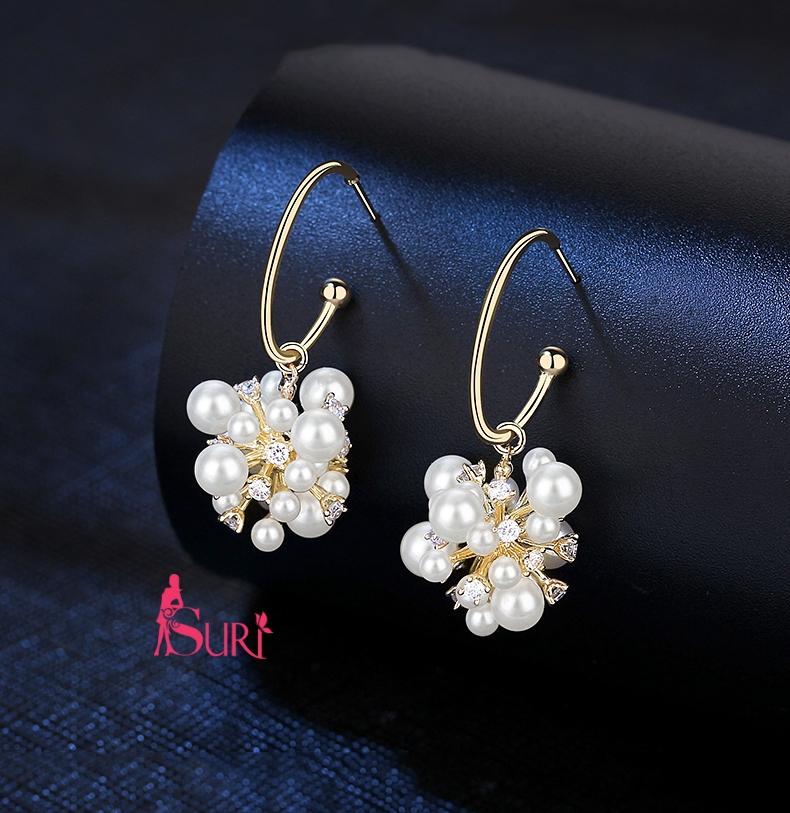 Bông Tai Tòn Teng Khoen Chùm Ngọc Trai Trắng