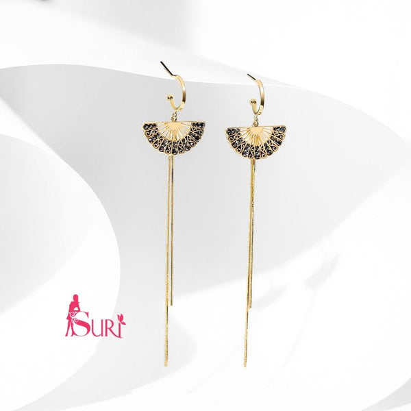 Bông Tai Tòn Teng Chiết Phiến Đá Đen