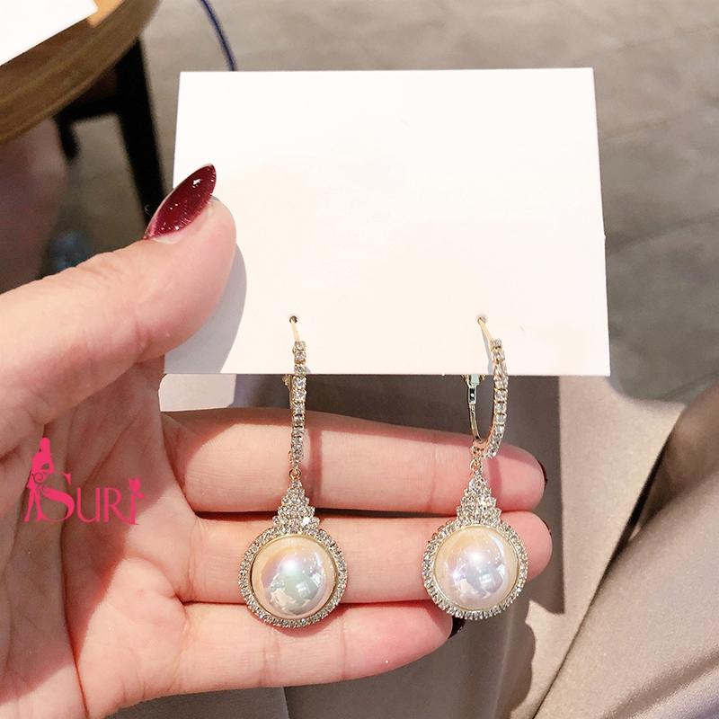 Bông Tai Tòn Teng Khoen Tròn Quả Cầu Ngọc Trai