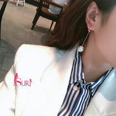 Bông Tai Tòn Teng Nơ Nhỏ Đính Ngọc Trai 1 Sợi Dạng Móc