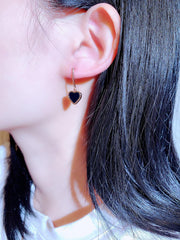 Bong Tai Tòn Teng Trái Tim Đen Viền Vàng