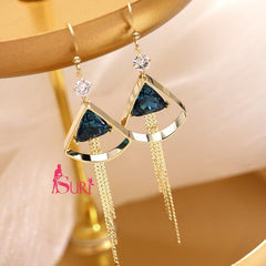 Bông Tai Tòn Teng Rẻ Quạt Đá Xanh Dạng Móc