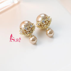 Bông Tai Bạc 925 Ngọc Trai Đính Đá