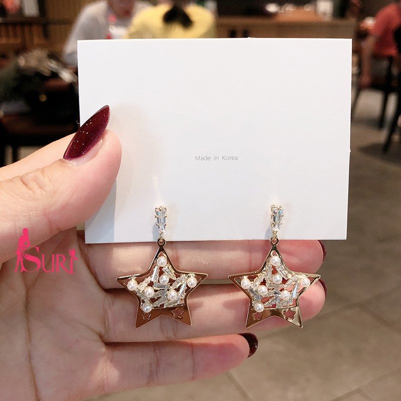 Bông Tai Ngôi Sao Nạm Đá Ngọc Trai