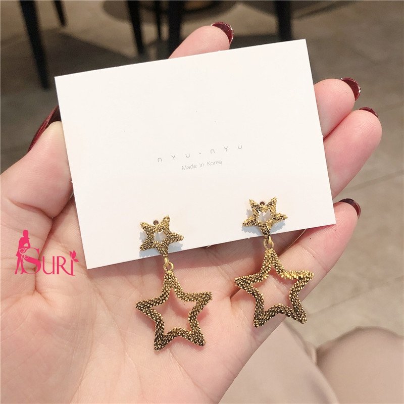 Bông tai Tòn Teng Ngôi Sao Đôi 5 Cánh Vàng