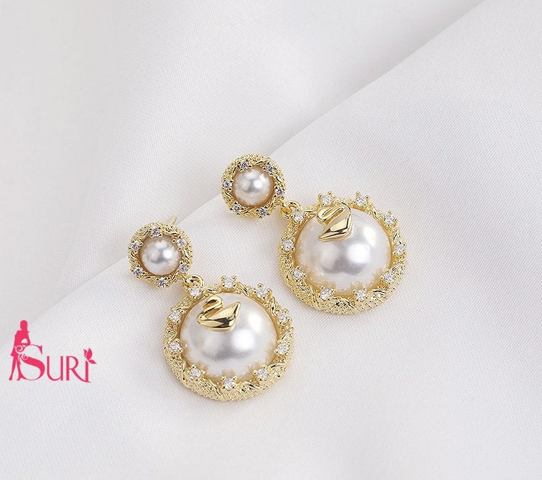 Bông Tai Tòn Teng Khoen Ngọc Trai Thiên Nga Vàng