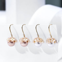 Bông Tai Tòn Teng Ngọc Trai Hoa Xà Cừ Nước Ngọt Dạng Móc