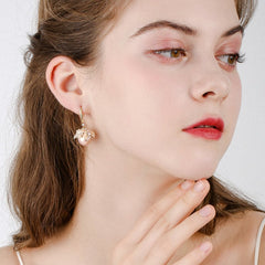 Bông Tai Tòn Teng Ngọc Trai Hoa Xà Cừ Nước Ngọt Dạng Móc