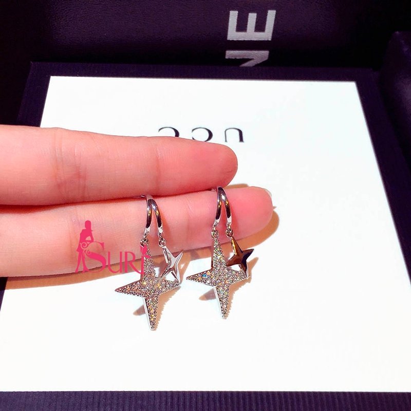 Bông Tai Khoen Ngôi Sao 4 Cánh Đính Đá