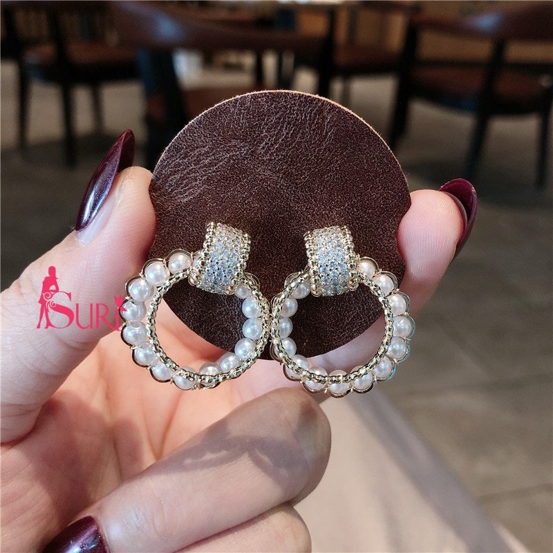 Bông Tai Tòn Teng Khoen Vàng Viền Ngọc Trai Trắng