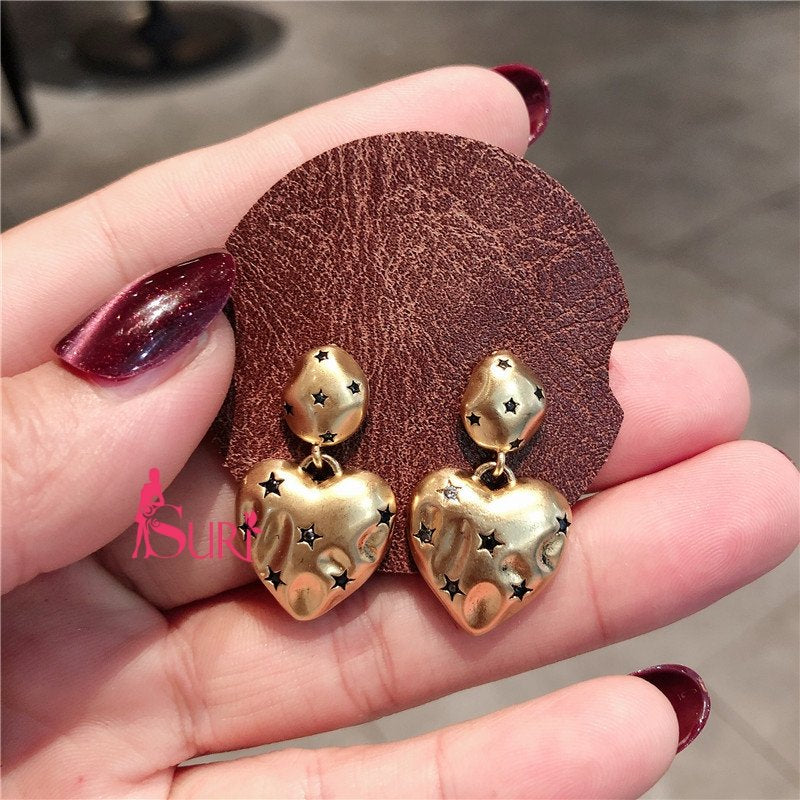 Bông Tai Tòn Teng Trái Tim Đồng Hình Ngôi Sao Đen