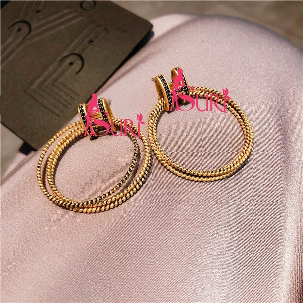 Bông Tai Tòn Teng Khoen Vàng Đính Chữ H Đá Đen