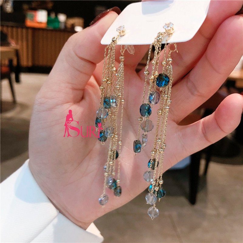 Bông Tai Tòn Teng Tua Rua Đá Xanh Cao Cấp