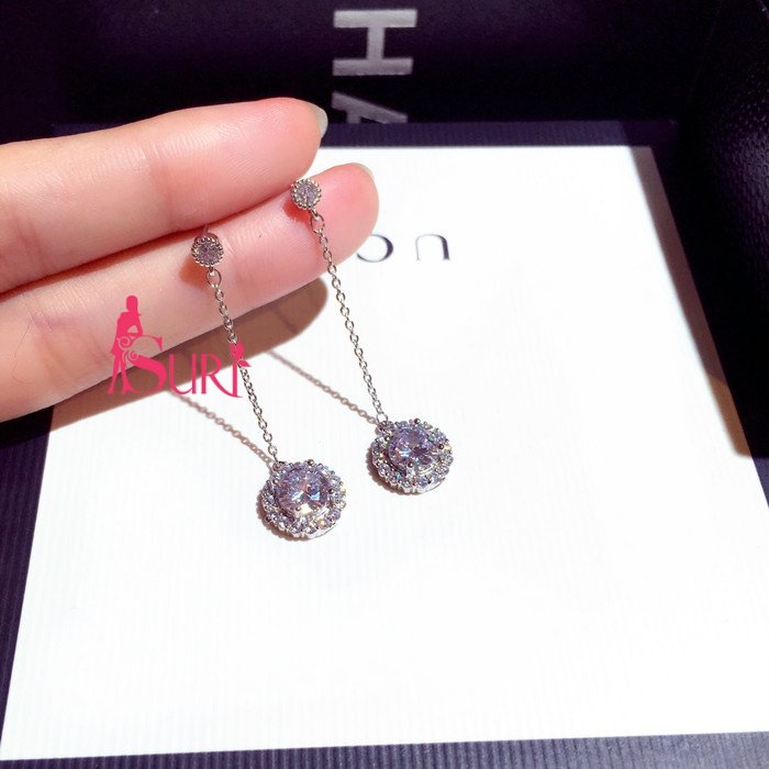 Bông Tai Tòn Teng Đá Tròn Trắng 1 Sợi