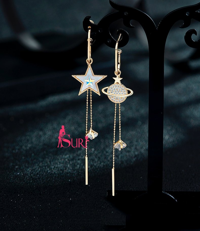 Bông Tai Khoen Bất Đối Xứng Tòn Teng Ngôi Sao Địa Cầu