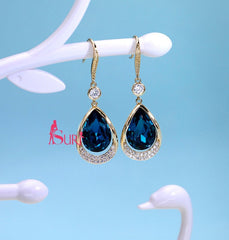 Bông Tai Tòn Teng Giọt Nước Đá Xanh Biển Cả Dạng Móc