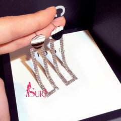 Bông tai tòn teng hình chữ nhật đá đen