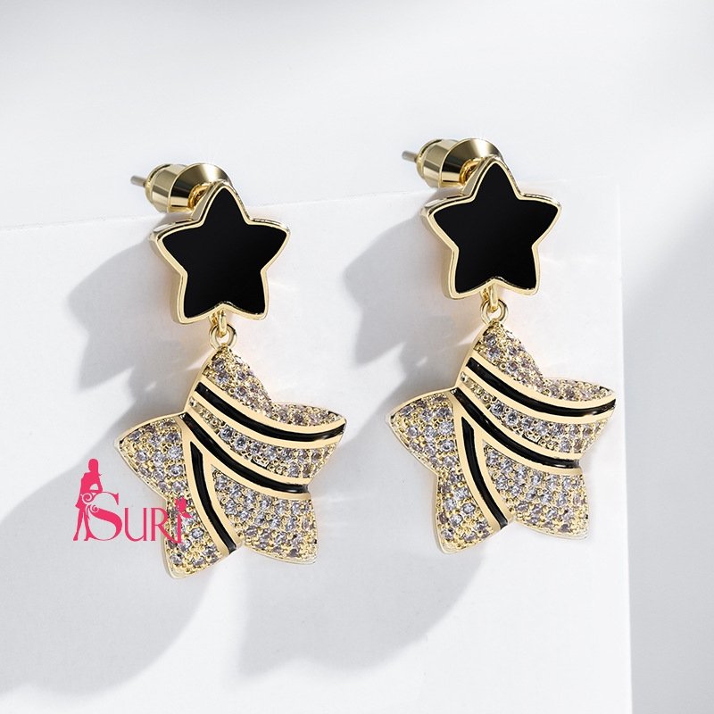 Bông Tai Tòn Teng Ngôi Sao Đôi Sọc Đen