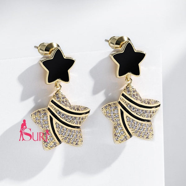 Bông Tai Tòn Teng Ngôi Sao Đôi Sọc Đen