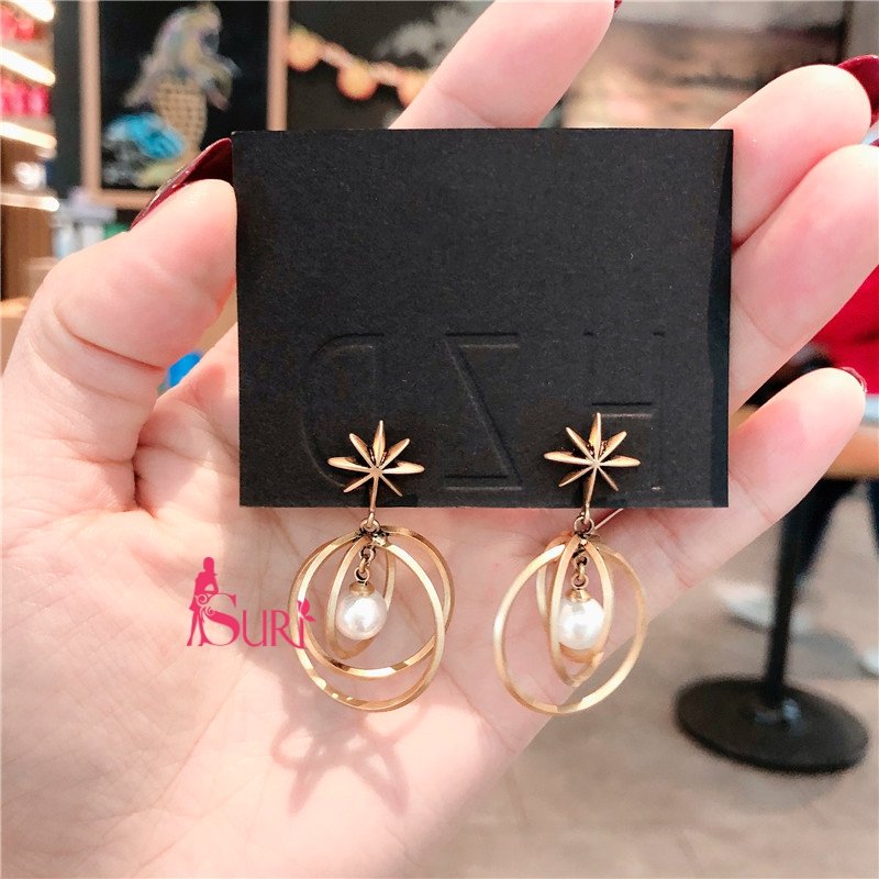 Bông Tai Tòn Teng Khoen Vàng Xoay Tròn 1 Hạt Trai