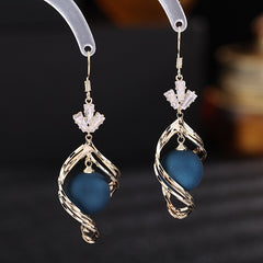 Bông Tai Tòn Teng Xoắn Lưới Đính Ngọc Trai Nhám