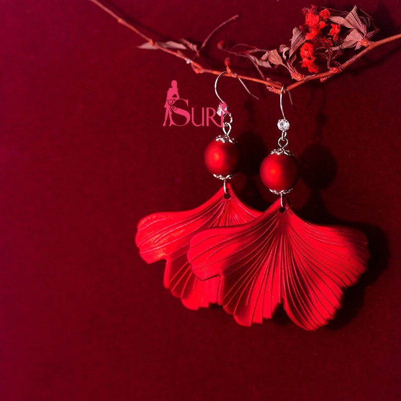 Bông Tai Tòn Teng Đuôi Cá Ngọc Trai Đỏ Dạng Móc