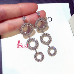 Bông Tai Tòn Teng 3 Khoen Đá Trắng Dáng Dài