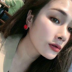 Bông Tai Hạt Châu Đỏ Nhám Sát Tai