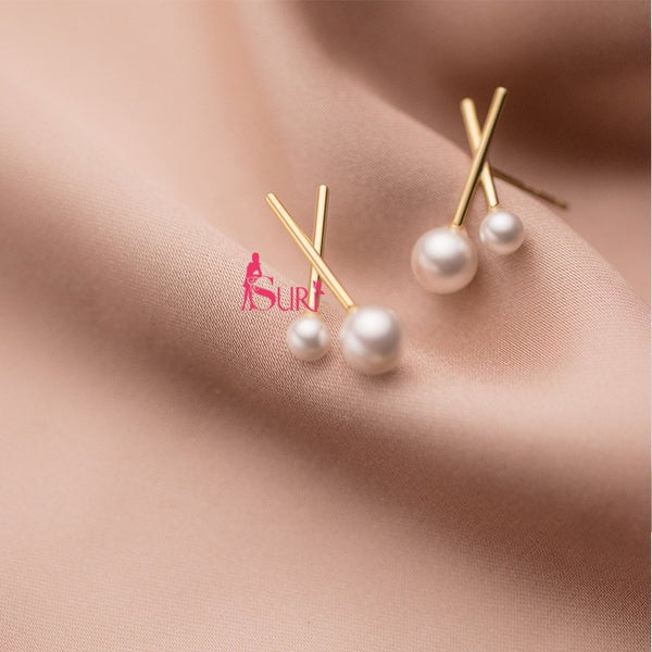 Bông Tai Ngọc Trai Chữ X Sát Tai