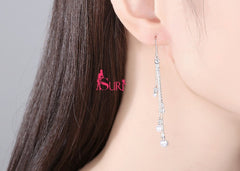 Bông Tai Tòn Teng Tua Rua Dây Mảnh Đính Đá Ngọc Trai Dạng Móc