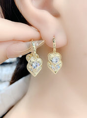 Bông Tai Khoen Tòn Teng Trái Tim Vàng Đính Đá Trắng 3 Hạt