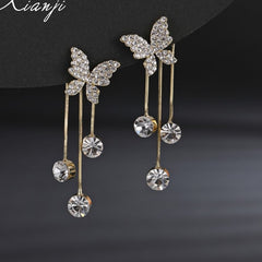 Bông Tai Tòn Teng Cánh Bướm Đính Đá Phối Tua Rua 3 Hạt Cao Cấp