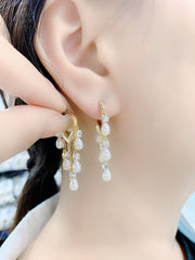 Bông Tai Khoen Tòn Teng Tua Rua Ngọc Trai Giọt Nước Phối Đá Trắng